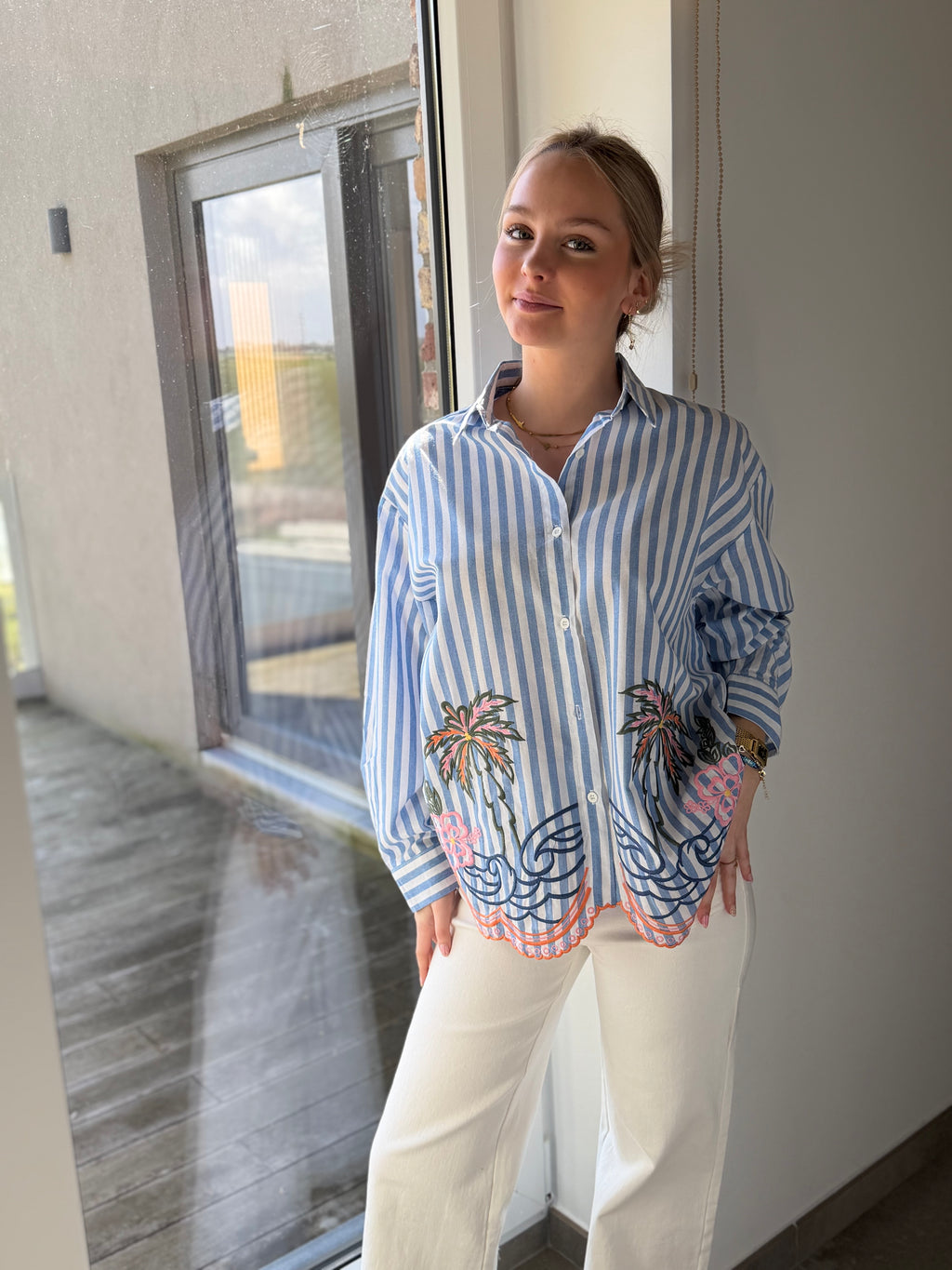 Chemise lignée bleue palmier