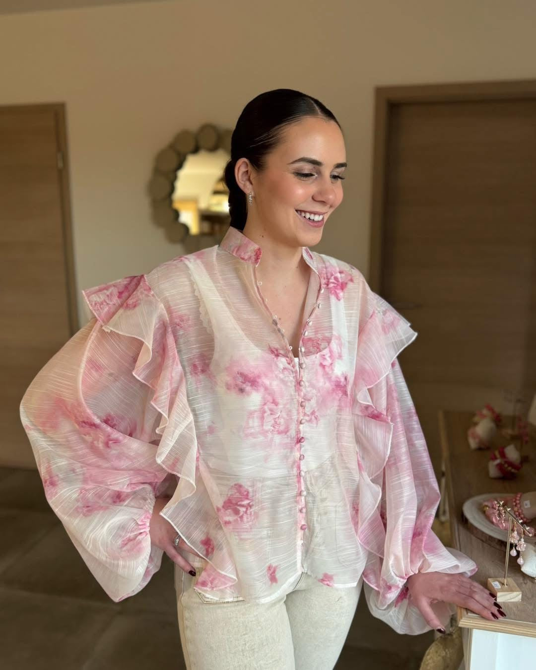 Chemisier voile rose – Taille unique