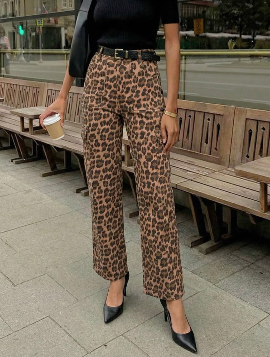 Pantalon cargo léopard 