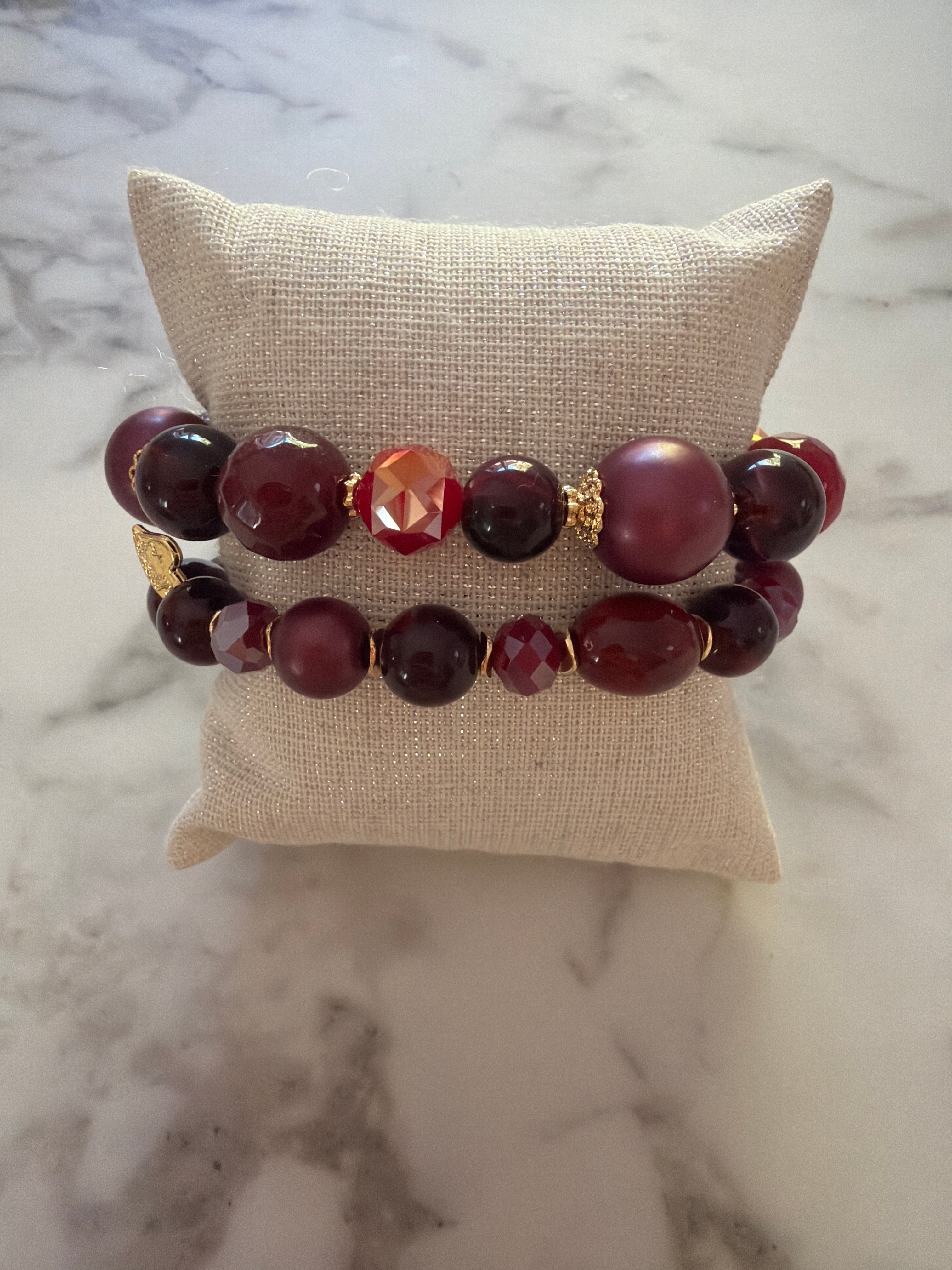 Duo de perles bordeaux 