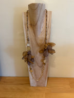Sautoir perles et fleurs  – Marron et doré